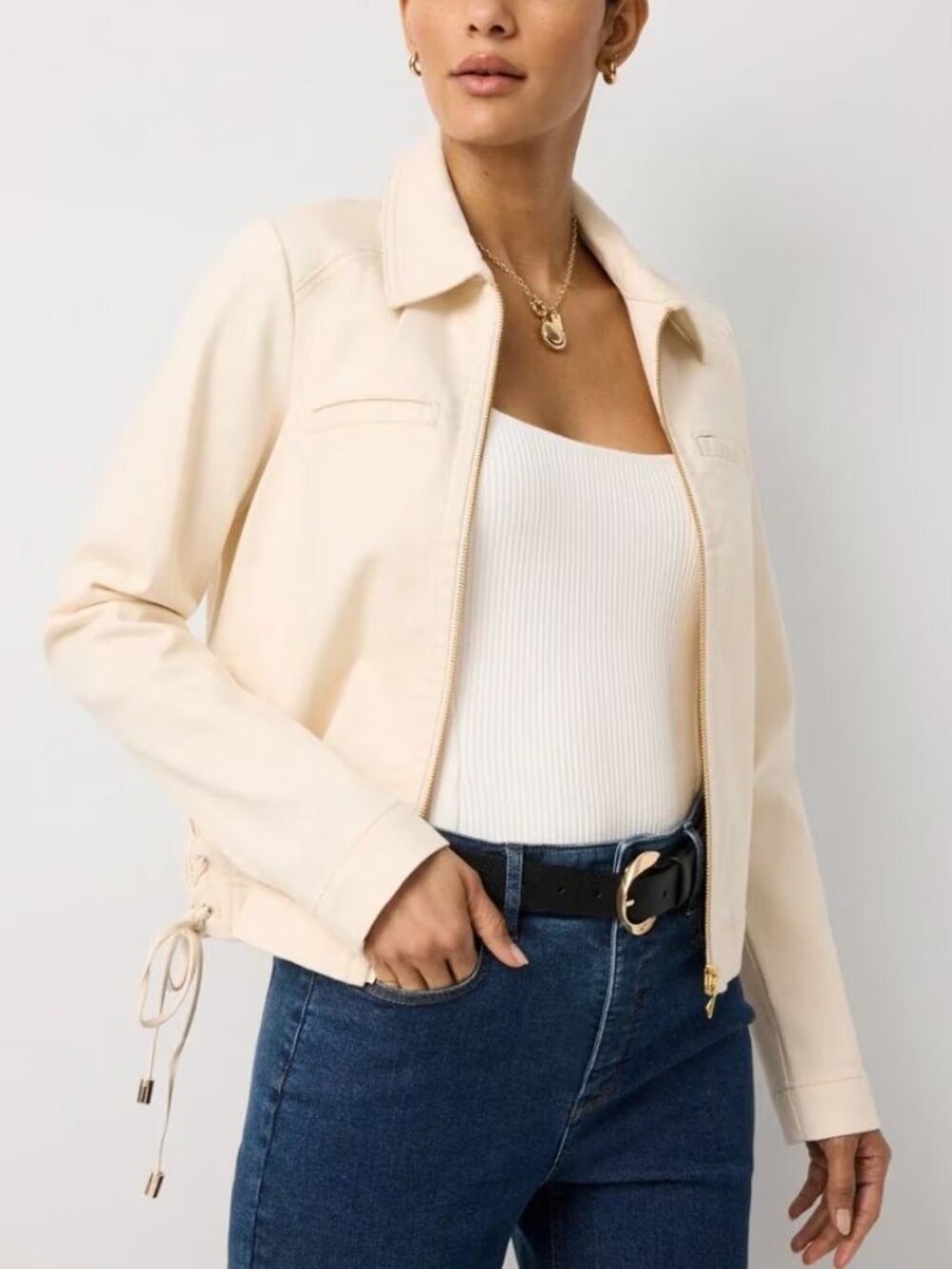 WHBM Tie Detail Denim Jacket, Size S, NWT